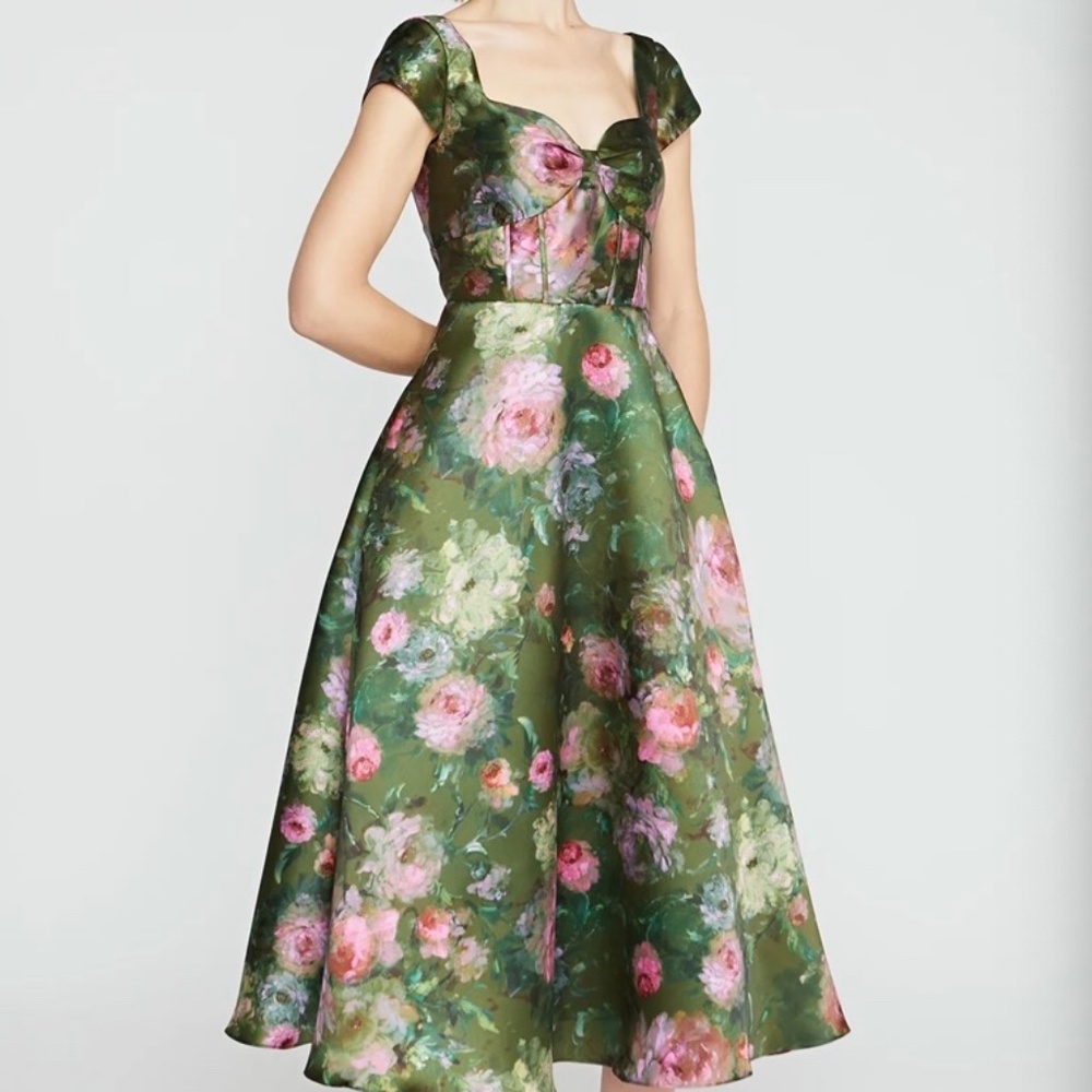 Theia Libby Cap Sleeve Dress Size 12 Prima Rosa Print